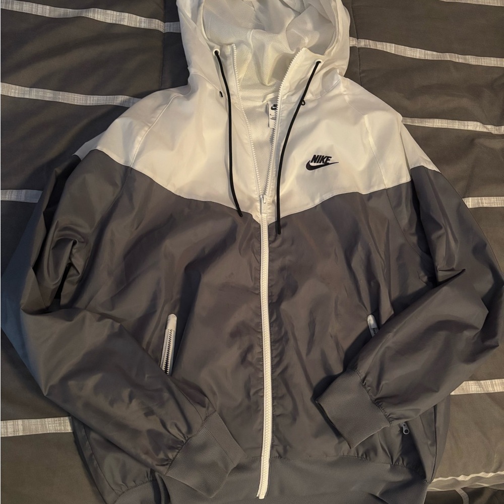 Nike Gray and White Windbreaker Jacket